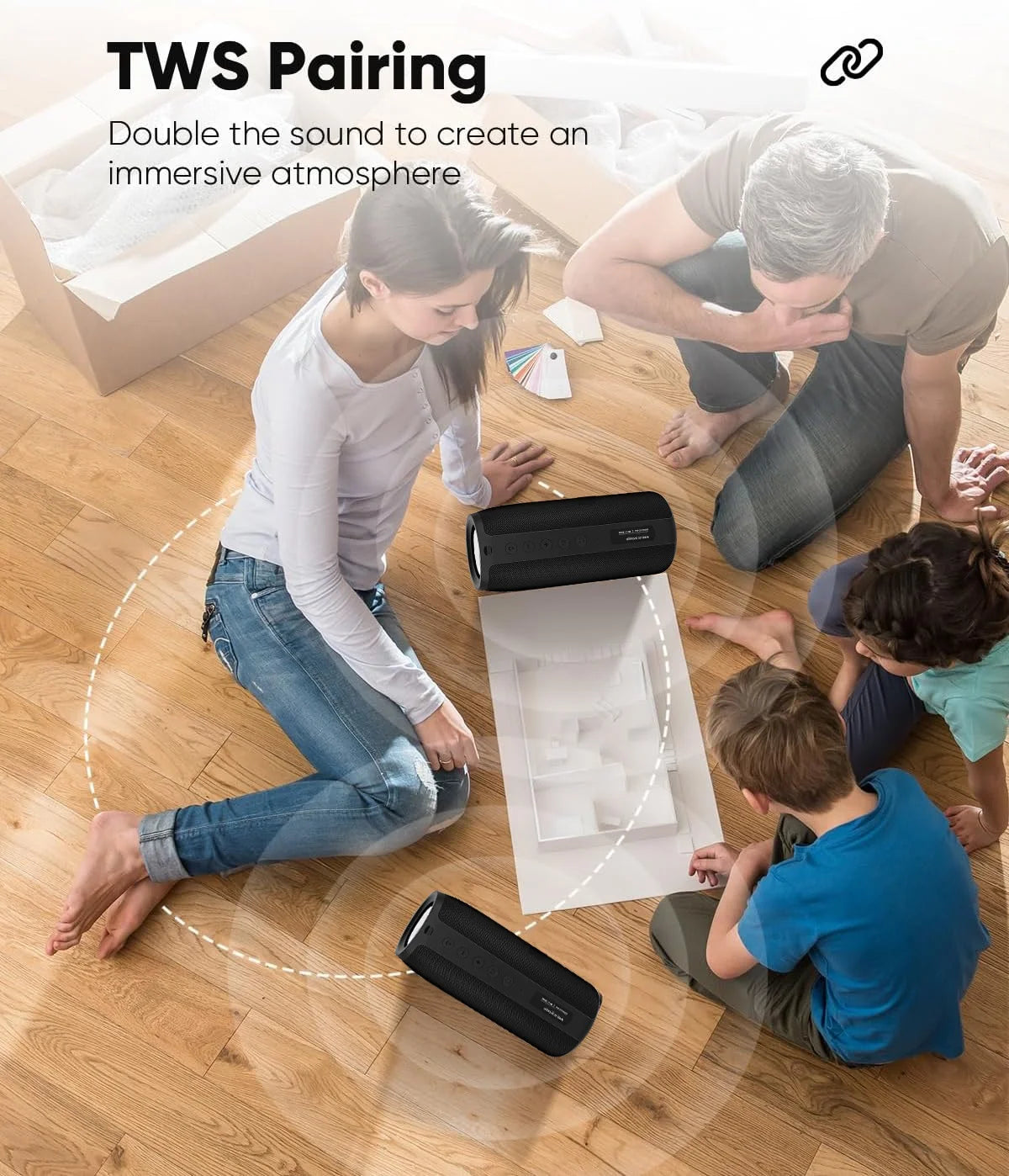 Portable Bluetooth Speaker, Wireless Speaker with Loud Stereo Deep Bass Sound, Outdoor Speakers with Bluetooth 5.0, 30H Playtime, Dual Pairing for Home,Party