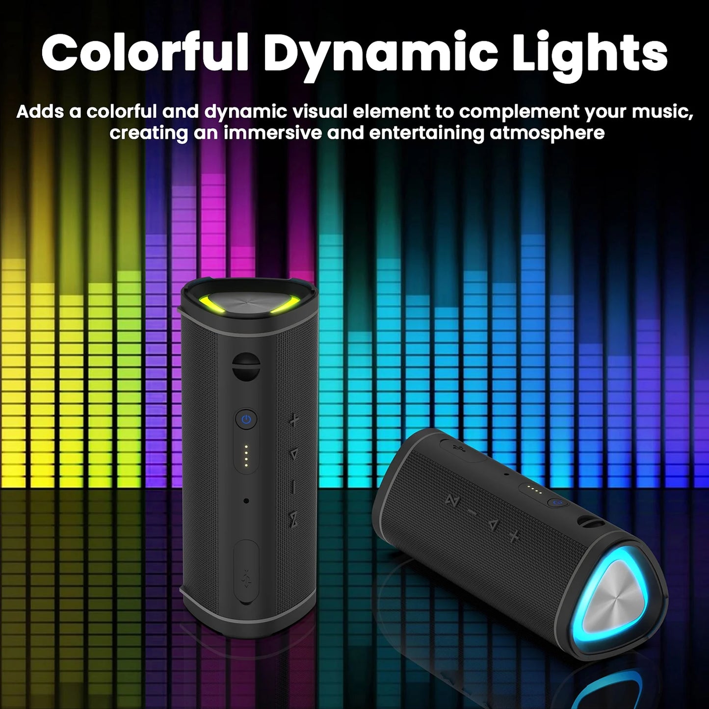 VILINICE Bluetooth Speaker Portable, Waterproof Speaker IPX6, Wireless Speaker with Colorful Lights, Bluetooth 5.3, Mircrophone, TWS Pairing