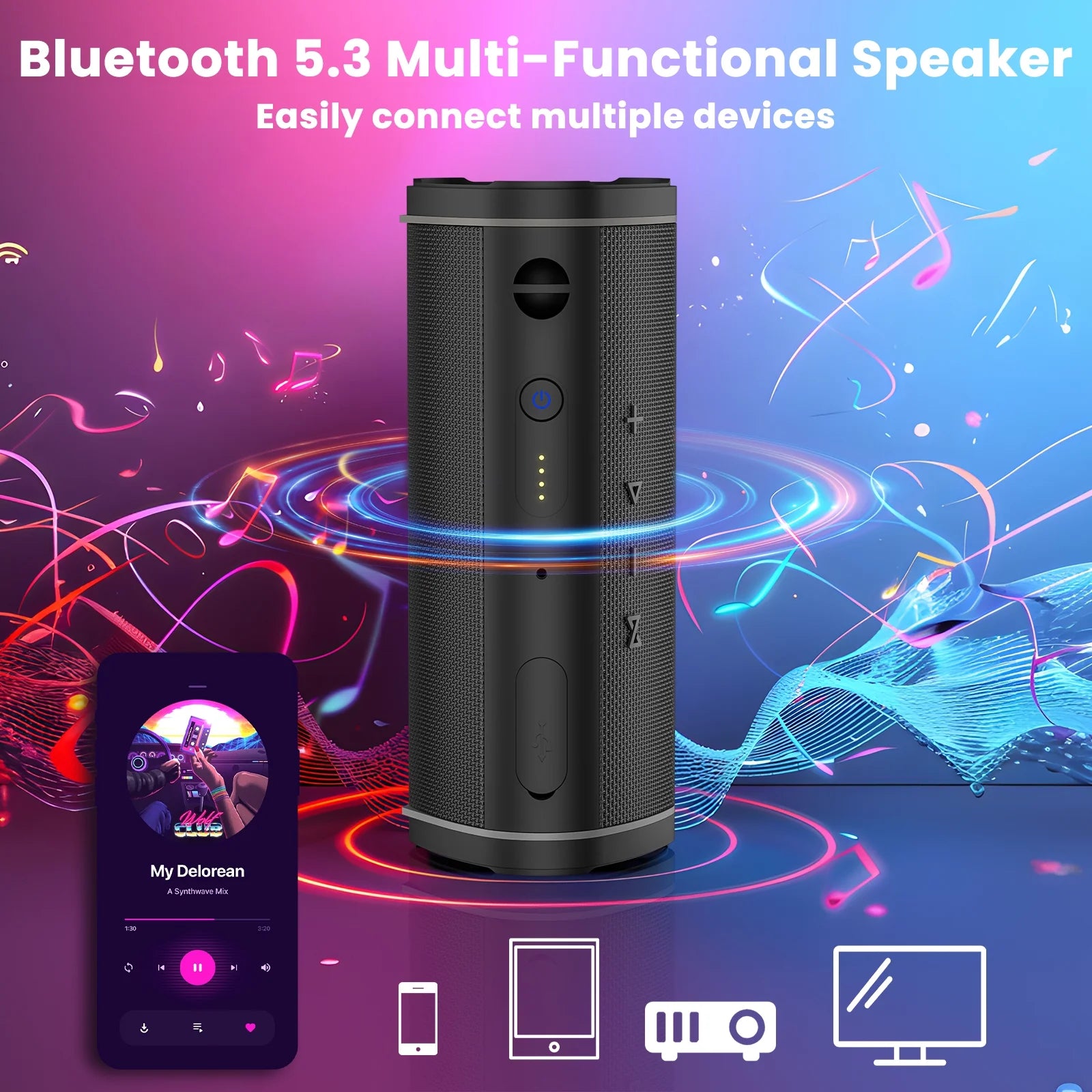 VILINICE Bluetooth Speaker Portable, Waterproof Speaker IPX6, Wireless Speaker with Colorful Lights, Bluetooth 5.3, Mircrophone, TWS Pairing