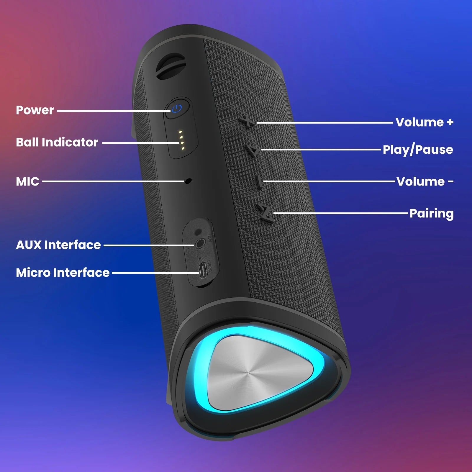 VILINICE Bluetooth Speaker Portable, Waterproof Speaker IPX6, Wireless Speaker with Colorful Lights, Bluetooth 5.3, Mircrophone, TWS Pairing