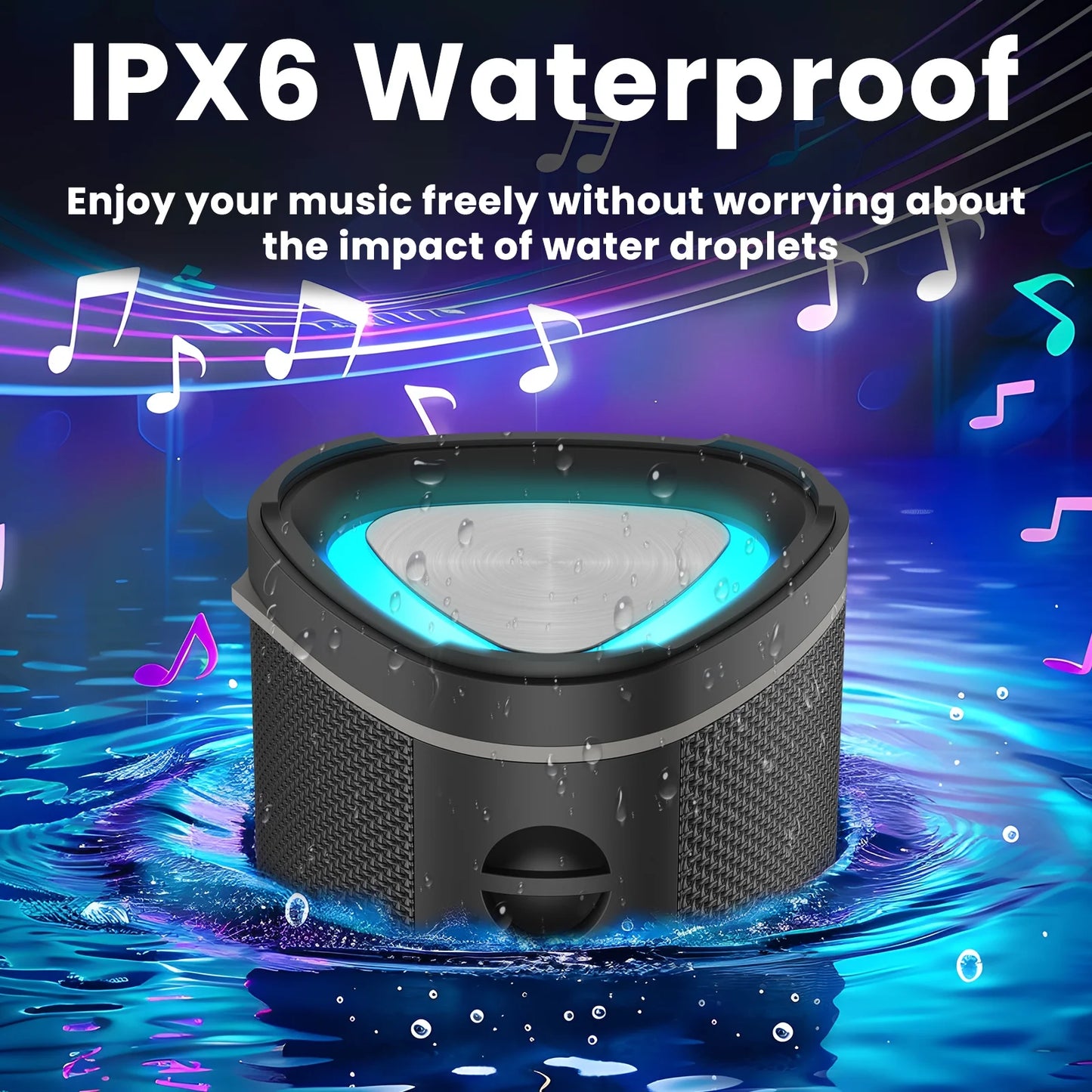 VILINICE Bluetooth Speaker Portable, Waterproof Speaker IPX6, Wireless Speaker with Colorful Lights, Bluetooth 5.3, Mircrophone, TWS Pairing