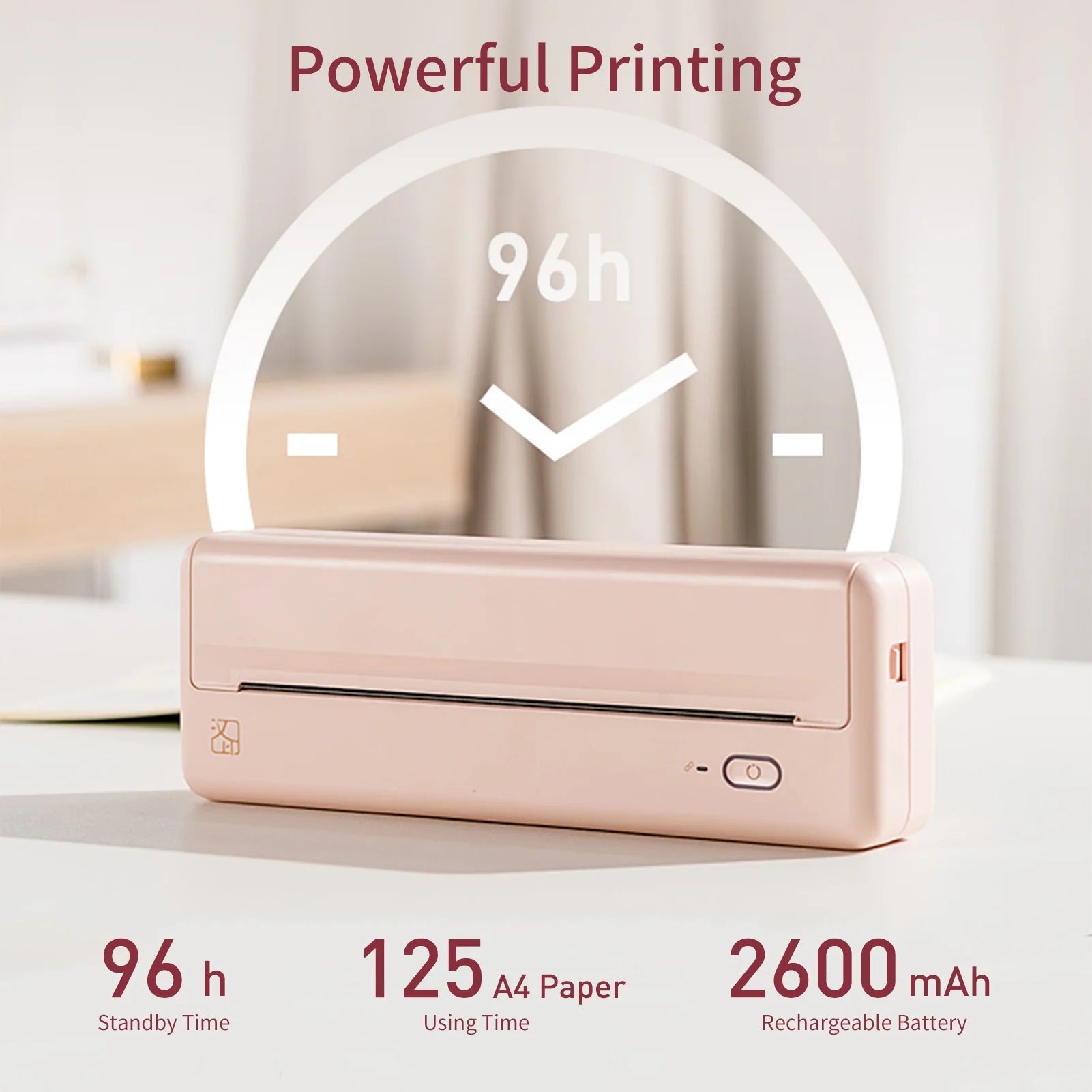 Wireless Portable Printers - A4 Thermal Printer, Monochrome for Travel, Mobile Office, School, Home - Bluetooth Printer Compatible with IOS Android Phone & Laptop