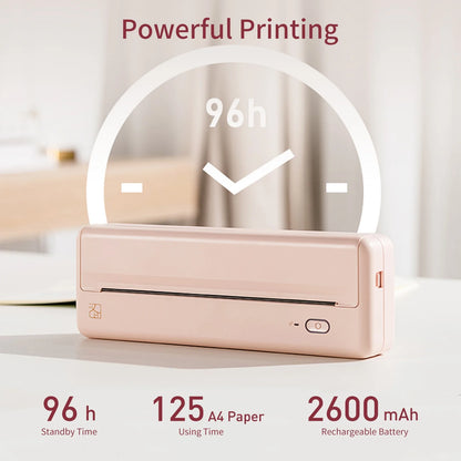 Wireless Portable Printers - A4 Thermal Printer, Monochrome for Travel, Mobile Office, School, Home - Bluetooth Printer Compatible with IOS Android Phone & Laptop