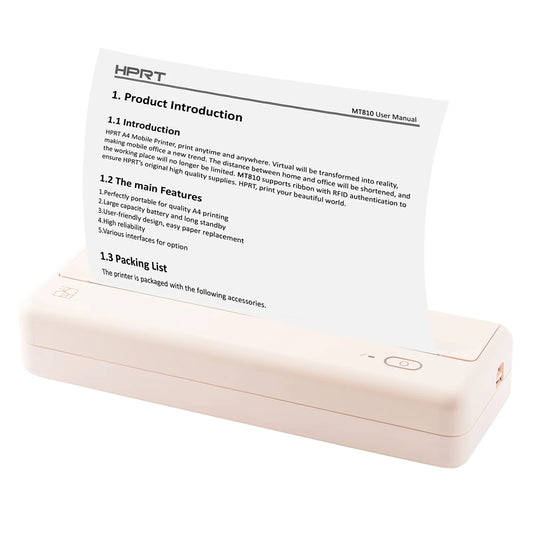 Wireless Portable Printers - A4 Thermal Printer, Monochrome for Travel, Mobile Office, School, Home - Bluetooth Printer Compatible with IOS Android Phone & Laptop