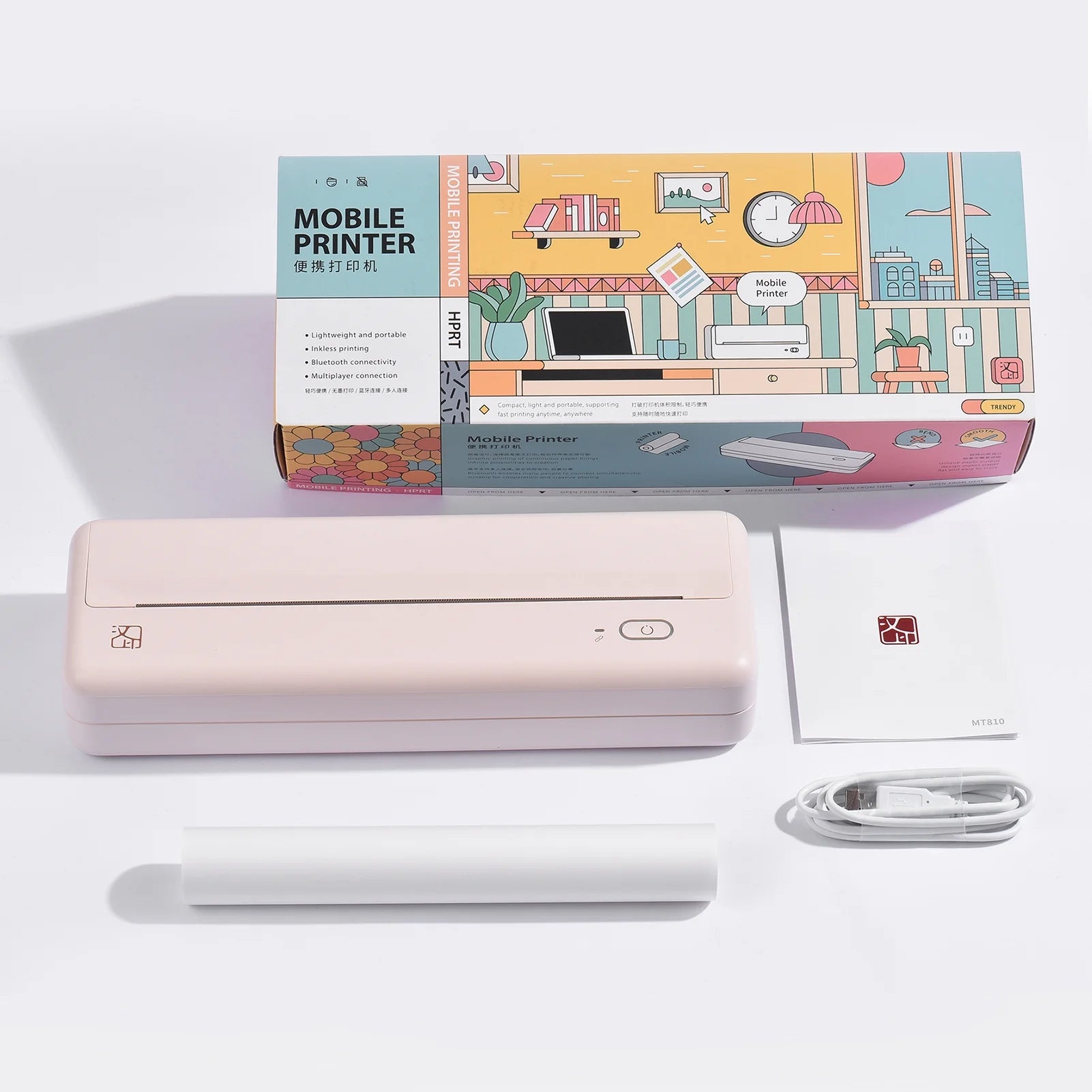 Wireless Portable Printers - A4 Thermal Printer, Monochrome for Travel, Mobile Office, School, Home - Bluetooth Printer Compatible with IOS Android Phone & Laptop