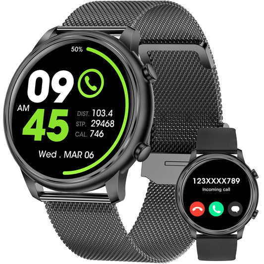 Smart Watch for Android Phone Iphone Compatible IP67 Waterproof Smart Watch Touch Screen Fitness Tracker Fitness Watch Men Women（Black）