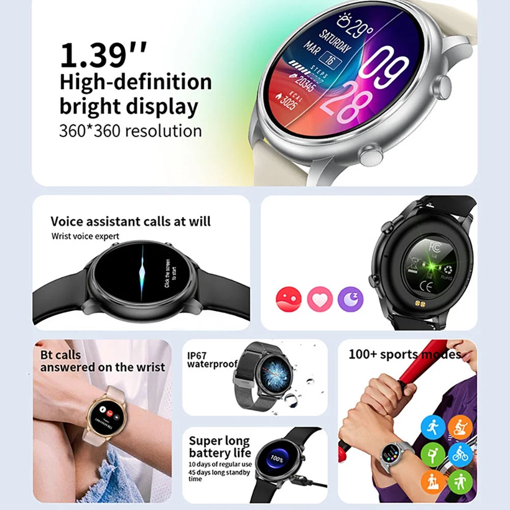 Smart Watch for Android Phone Iphone Compatible IP67 Waterproof Smart Watch Touch Screen Fitness Tracker Fitness Watch Men Women（Black）