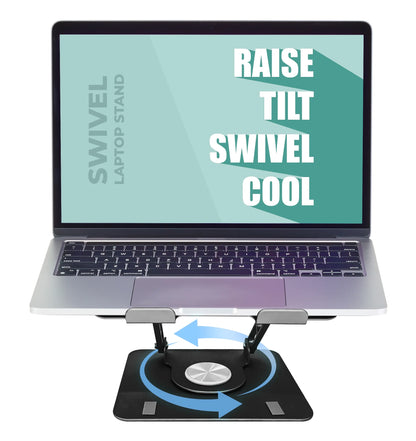 Swivel Laptop Stand for Desk – Adjustable Laptop Stand for Desk 360 Rotation – Raise, Tilt, Rotate, Cool Laptops with This Ergonomic Laptop Riser for Desk Ipad Stand Laptop Cooling Pad (Black)